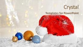  Presentation with santa claus holding scroll paper - PPT theme having santa claus hat with baubles background and a  colored foreground