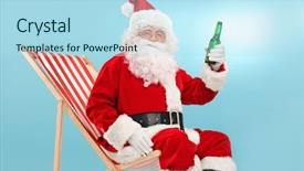  Presentation with beer bottle - Beautiful slide deck featuring santa claus holding a bottle backdrop and a light blue colored foreground