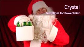  Presentation with maroon - PPT theme consisting of santa claus holding a six pack of beer bottles horizontal format with a maroon fabric background background and a wine colored foreground