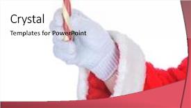  Presentation with cane - Beautiful theme featuring santa claus holding an old fashioned candy cane isolated on white hand and hand only backdrop and a white colored foreground