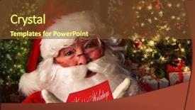  Presentation with santa claus holding scroll paper - Amazing PPT theme having santa claus holding gift card backdrop and a tawny brown colored foreground