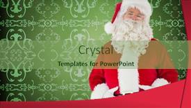  Presentation with red gold - PPT theme consisting of santa claus holding his belly against elegant patterned wallpaper in red and gold background and a seafoam green colored foreground