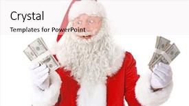  Presentation with santa - PPT theme featuring santa claus holding money on white background background and a sky blue colored foreground