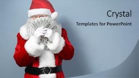  Presentation with santa claus holding scroll paper - PPT theme enhanced with santa claus holding money background and a light blue colored foreground