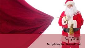  Presentation with christmas presents - Beautiful PPT theme featuring santa-claus-holds-a-giant backdrop and a crimson colored foreground