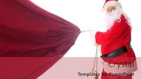 Presentation with christmas presents - Amazing PPT theme having santa-claus-holds-a-giant backdrop and a red colored foreground