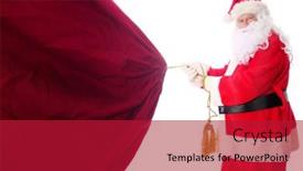  Presentation with christmas presents - Cool new PPT theme with santa-claus-holds-a-giant backdrop and a crimson colored foreground