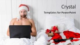  Presentation with merry christmas and new year - Beautiful slides featuring santa claus in hotel room backdrop and a light gray colored foreground