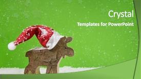  Presentation with deer - PPT theme with santa claus like with red hat - wooden deer on green christmas background background and a seafoam green colored foreground