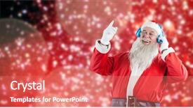  Presentation with red stars - Colorful PPT layouts enhanced with santa claus listening to music on headphones against white snow and stars on red backdrop and a coral colored foreground