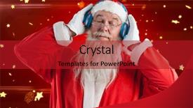  Presentation with red star - Audience pleasing PPT theme consisting of santa claus listening to music backdrop and a crimson colored foreground