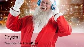  Presentation with santa claus and reindeers - Audience pleasing presentation theme consisting of santa claus listening to music backdrop and a red colored foreground