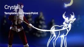  Presentation with santa claus and reindeers - Presentation design enhanced with santa claus looking at magic background and a navy blue colored foreground