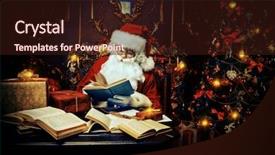  Presentation with christmas tree - Audience pleasing PPT theme consisting of santa claus makes a list backdrop and a wine colored foreground