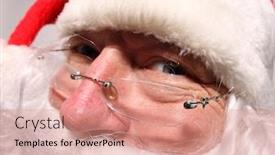  Presentation with lens - Colorful PPT layouts enhanced with santa claus makes funny faces in a fisheye lens funny santa claus photos backdrop and a coral colored foreground