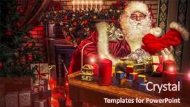  Presentation with gifts - Slide deck with santa-claus-making-christmas-gifts background and a tawny brown colored foreground