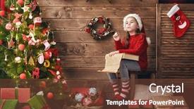  Presentation with child tree - Beautiful slides featuring santa claus near christmas tree backdrop and a tawny brown colored foreground