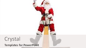  Presentation with seesaw - Cool new slide deck with santa claus on a seesaw smiling and waving isolated on white background backdrop and a white colored foreground