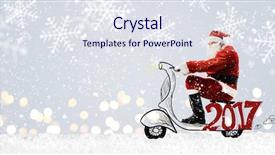  Presentation with merry christmas and new year - Slide set having santa claus on scooter driving background and a sky blue colored foreground