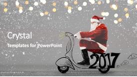  Presentation with christmas new year frame banner - Colorful presentation enhanced with santa claus on scooter driving backdrop and a gray colored foreground