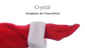  Presentation with upwards - Slides featuring santa claus outstretched arm with his palm facing upwards horizontal format over a white background background and a white colored foreground