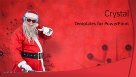  Presentation with sound - Amazing slides having santa claus playing sound mixer against red snow flake background backdrop and a red colored foreground