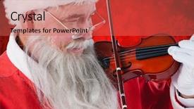  Presentation with paint splatter - Theme having santa claus playing violin against red paint splatter background background and a coral colored foreground