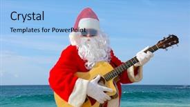  Presentation with guitar - Cool new presentation theme with santa claus plays his guitar backdrop and a light blue colored foreground