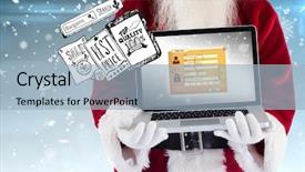  Presentation with blue design - Cool new slides with santa claus presents a laptop against blue design with snowflakes backdrop and a light blue colored foreground