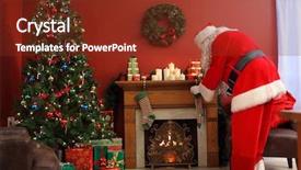  Presentation with gifts - Colorful presentation theme enhanced with santa claus putting christmas gifts backdrop and a tawny brown colored foreground