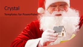  Presentation with santa claus and reindeers - Presentation theme enhanced with santa claus putting toy house background and a red colored foreground