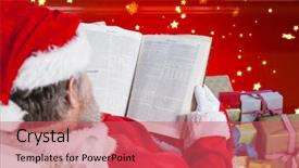  Presentation with reading bible - PPT theme enhanced with santa claus reading bible background and a coral colored foreground