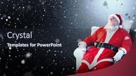 Presentation with snow flakes - Amazing slide deck having santa claus relaxing on sofa against snow with red flakes backdrop and a wine colored foreground