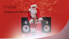  Presentation with speakers - PPT layouts enhanced with santa-claus-rock-musician-plays background and a red colored foreground