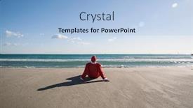  Presentation with horizon - Slide deck featuring santa claus seen from behind sitting on the sand of a beach facing the horizon background and a light blue colored foreground