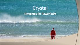  Presentation with horizon - Presentation featuring santa claus seen from behind standing on the beach facing the horizon background and a teal colored foreground