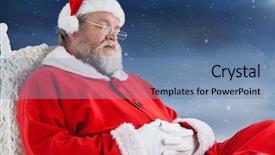  Presentation with santa claus and reindeers - Presentation theme with santa claus sitting on chair background and a teal colored foreground