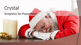  Presentation with sleeping - Slide deck consisting of santa claus sleeping at desk against white background background and a white colored foreground