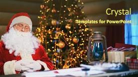  Presentation with sparkling - Amazing PPT layouts having santa claus sleeping on background of sparkling christmas tree backdrop and a tawny brown colored foreground