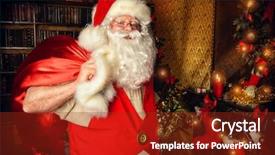  Presentation with santa claus holding scroll paper - Audience pleasing theme consisting of home with gifts dressed backdrop and a tawny brown colored foreground