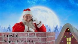  Presentation with santa claus holding scroll paper - Audience pleasing theme consisting of santa claus standing beside chimney backdrop and a violet colored foreground