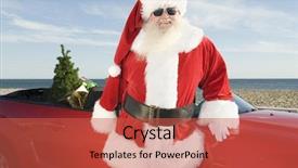  Presentation with santa claus holding scroll paper - Presentation theme with santa claus standing by car background and a red colored foreground