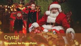  Presentation with happy new year - Colorful PPT theme enhanced with santa-claus-support-little-elves backdrop and a tawny brown colored foreground