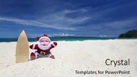  Presentation with tropical christmas - Audience pleasing PPT layouts consisting of santa claus surfer on sand backdrop and a light gray colored foreground
