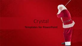  Presentation with club - Cool new PPT theme with santa claus swings his golf club against red background backdrop and a crimson colored foreground