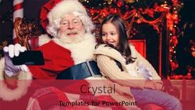  Presentation with happy new year - Audience pleasing PPT layouts consisting of santa claus takes a selfie sitting on a chair with a cute little girl at home merry christmas and happy new year backdrop and a red colored foreground
