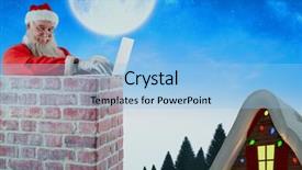  Presentation with winter scene - PPT theme having santa claus using laptop on chimney against winter snow scene background and a light blue colored foreground
