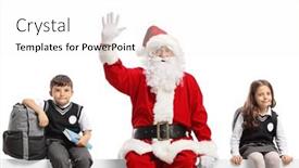  Presentation with santa - Slide deck featuring santa-claus-waving-and-sitting background and a white colored foreground