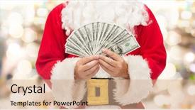  Presentation with red christmas holiday illustration - Amazing theme having santa claus with dollar money backdrop and a coral colored foreground