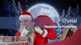  Presentation with winter scene - Audience pleasing PPT layouts consisting of santa claus with finger on lips standing beside chimney against winter snow scene backdrop and a ocean colored foreground